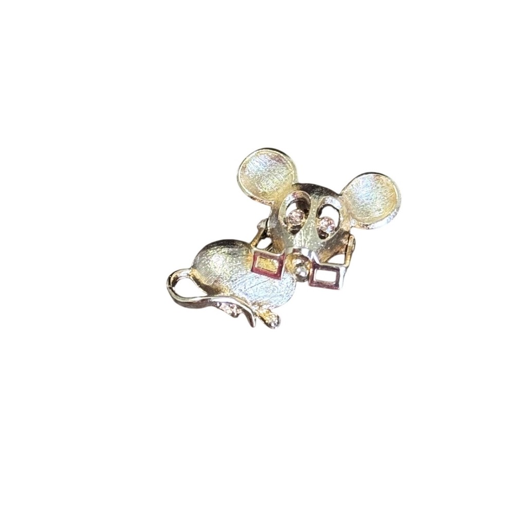Vintage Avon Mouse Brooch Gold Tone Rhinestone Spectacles Glasses Pin Signed